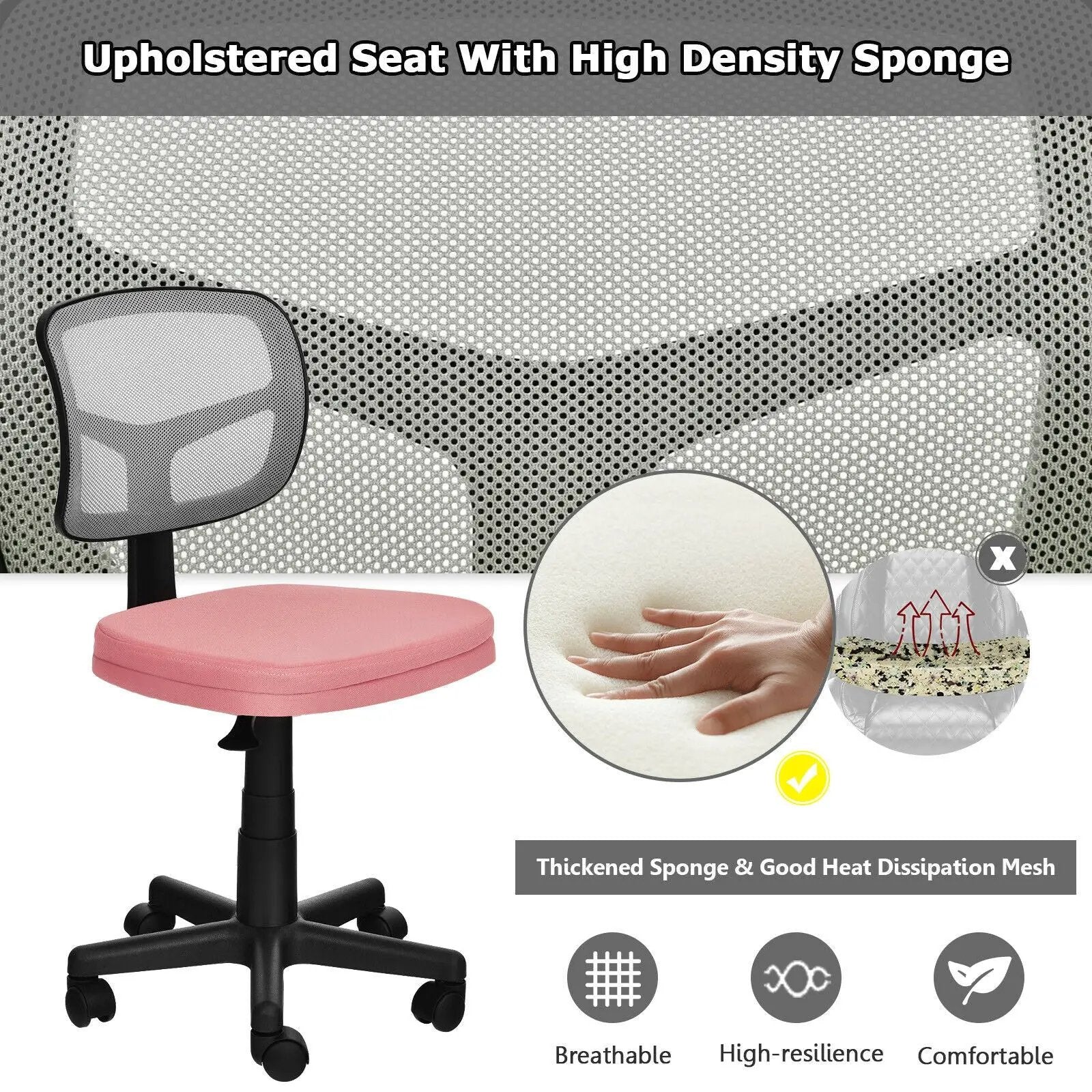 Armless Computer Chair with Height Adjustment and Breathable Mesh for Home Office by DirectDeals
