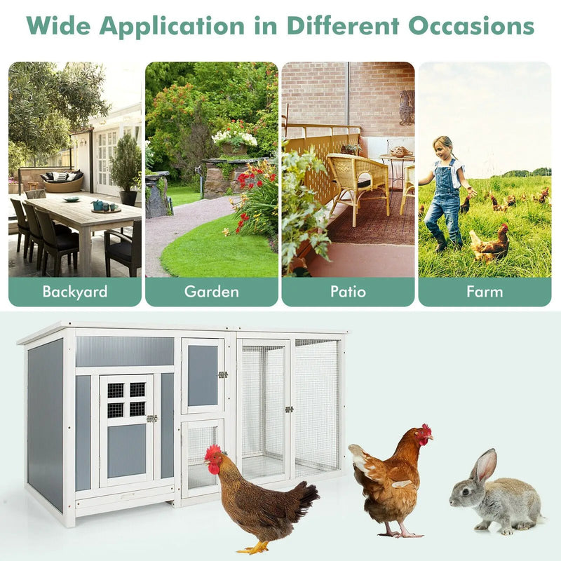 63 Inch Large Wooden Chicken Coop with Run Box and PC Roof by DirectDeals