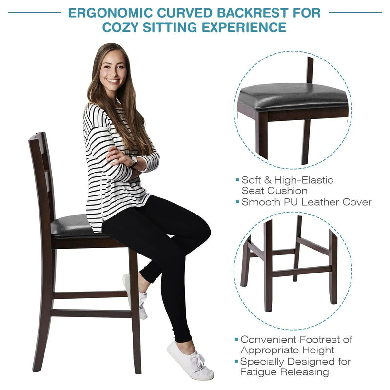 2-Pieces Upholstered Bar Stools Counter Height Chairs with PU Leather Cover by DirectDeals