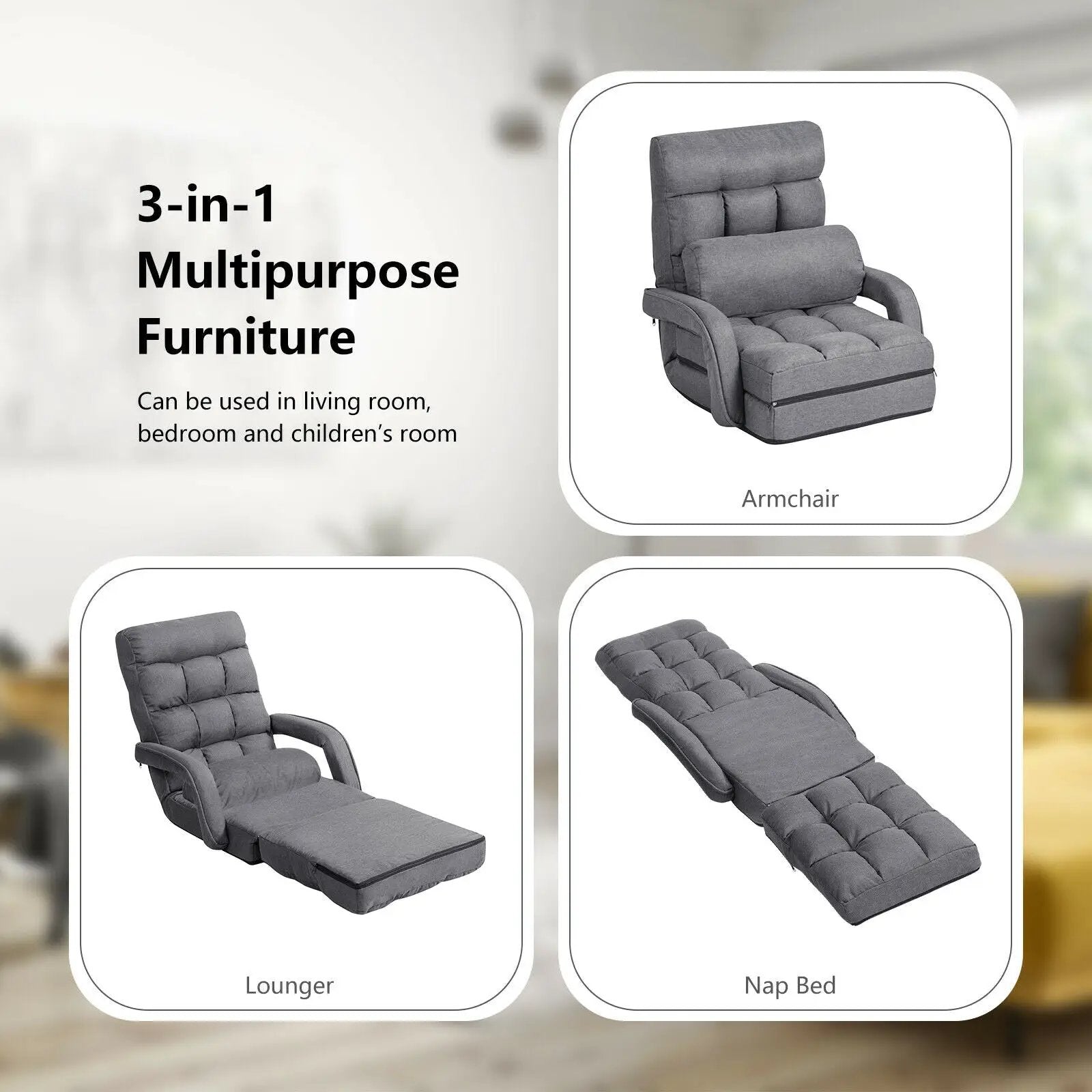 Folding Lazy Floor Chair Sofa with Armrests and Pillow by DirectDeals