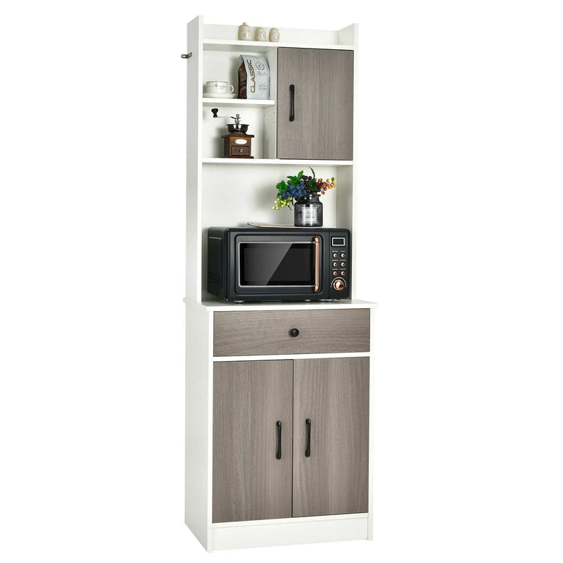 3-Door 71 Inch Kitchen Buffet Pantry Storage Cabinet with Hutch and Adjustable Shelf by DirectDeals