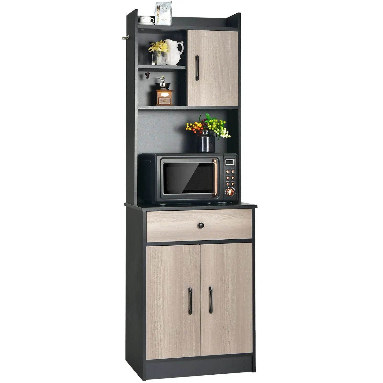 3-Door 71 Inch Kitchen Buffet Pantry Storage Cabinet with Hutch and Adjustable Shelf by DirectDeals