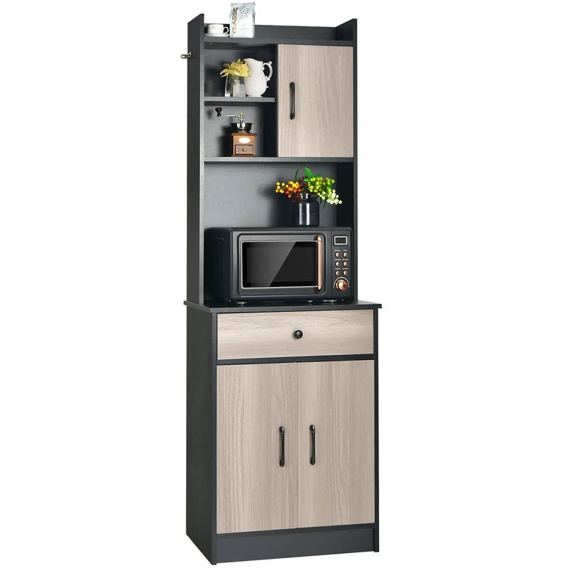 3-Door 71 Inch Kitchen Buffet Pantry Storage Cabinet with Hutch and Adjustable Shelf by DirectDeals