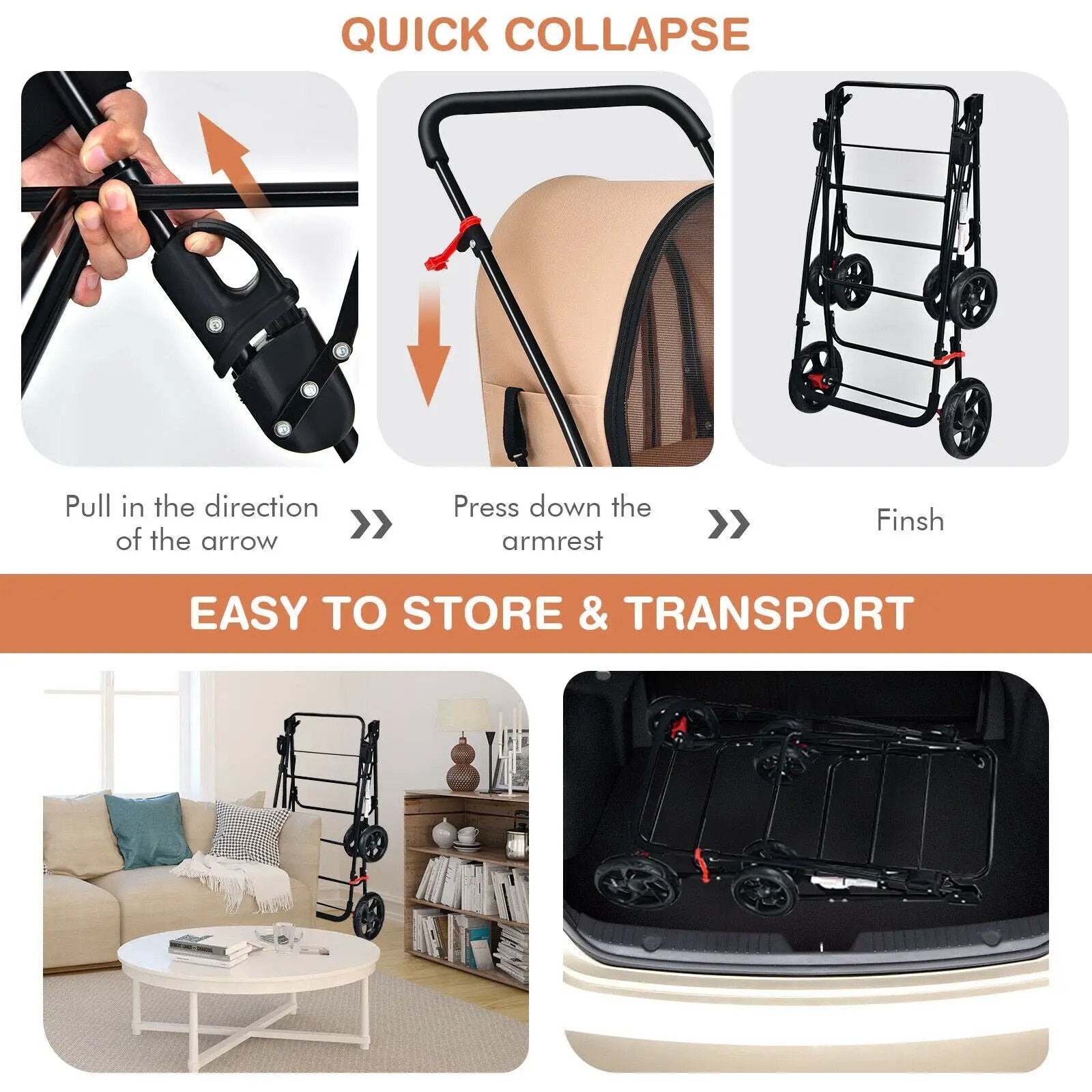4-in-1 Double Pet Stroller with Detachable Carrier and Travel Carriage by DirectDeals
