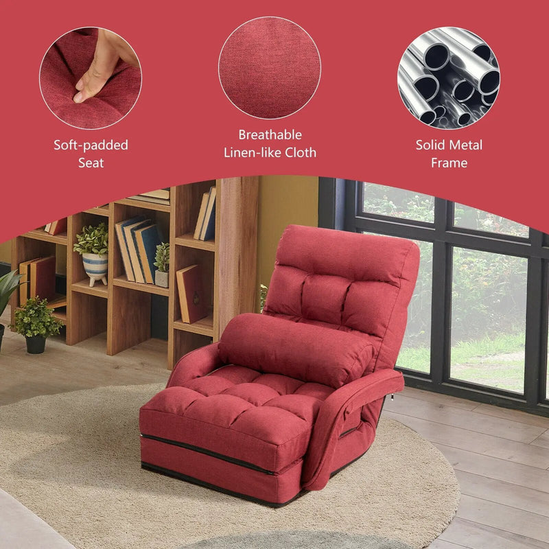 Folding Lazy Floor Chair Sofa with Armrests and Pillow by DirectDeals