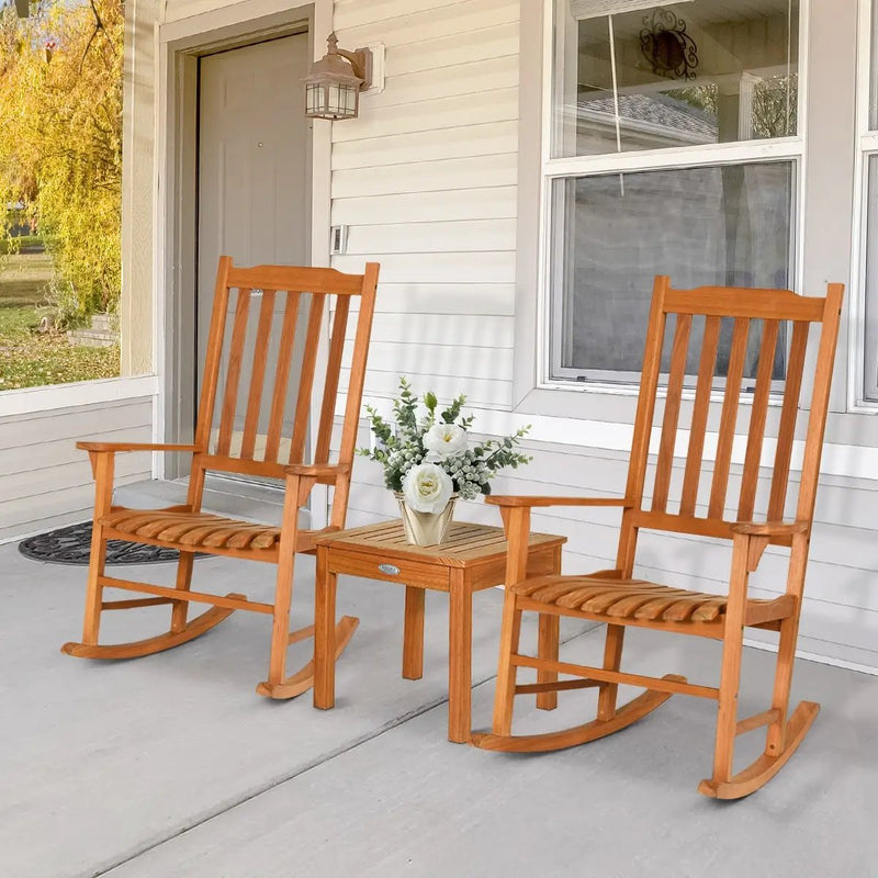 3 Pieces Eucalyptus Rocking Chair Set with Coffee Table by DirectDeals