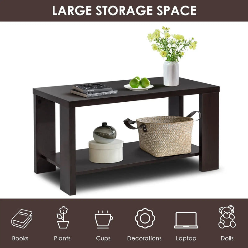 Rectangular Cocktail Coffee Table with Storage Shelf by DirectDeals