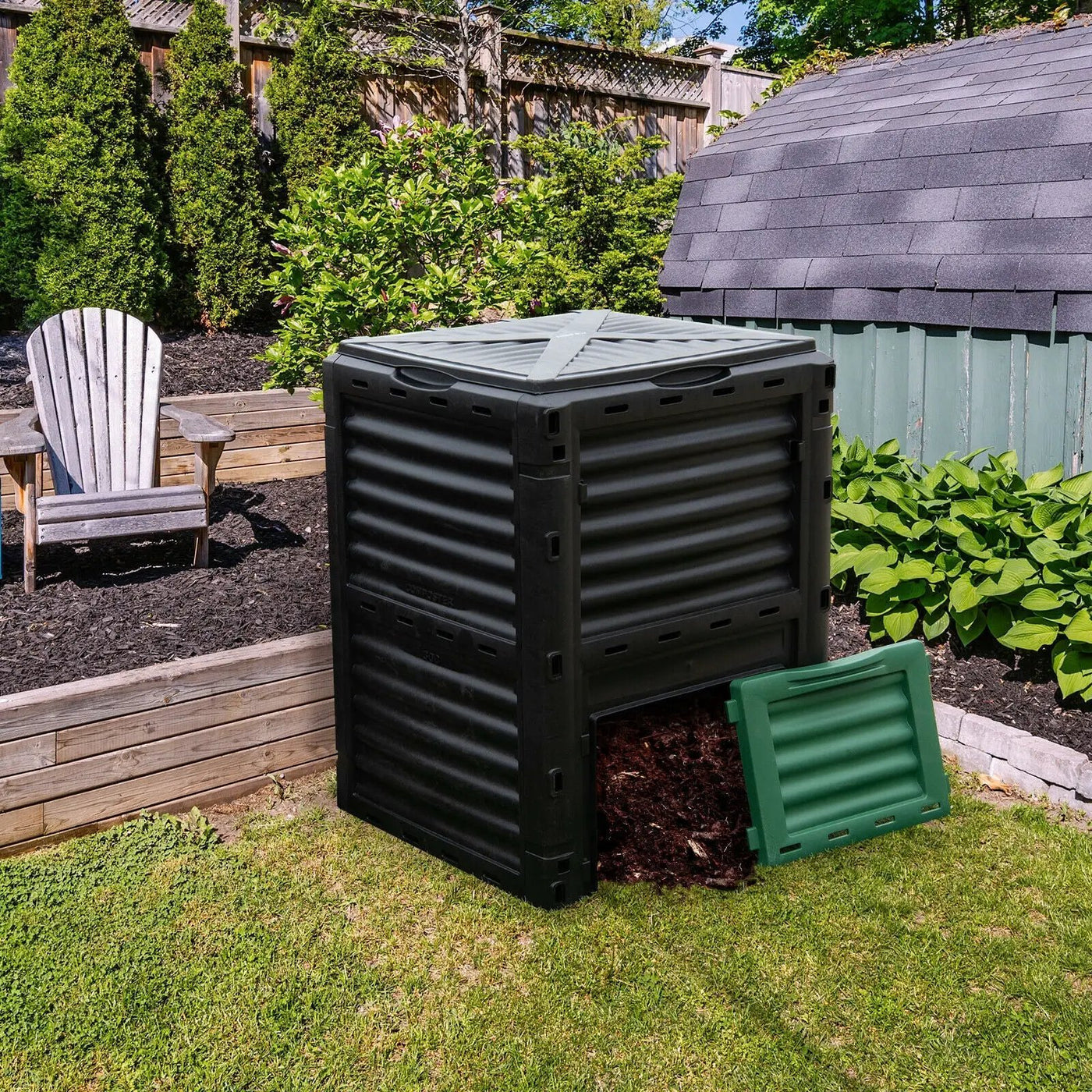 80-Gallon Outdoor Composter with Large Openable Lid and Bottom Exit Door by DirectDeals