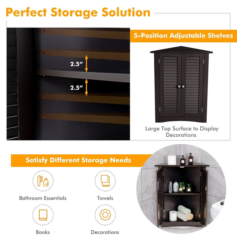 Bathroom Corner Storage Freestanding Floor Cabinet with Shutter Door by DirectDeals