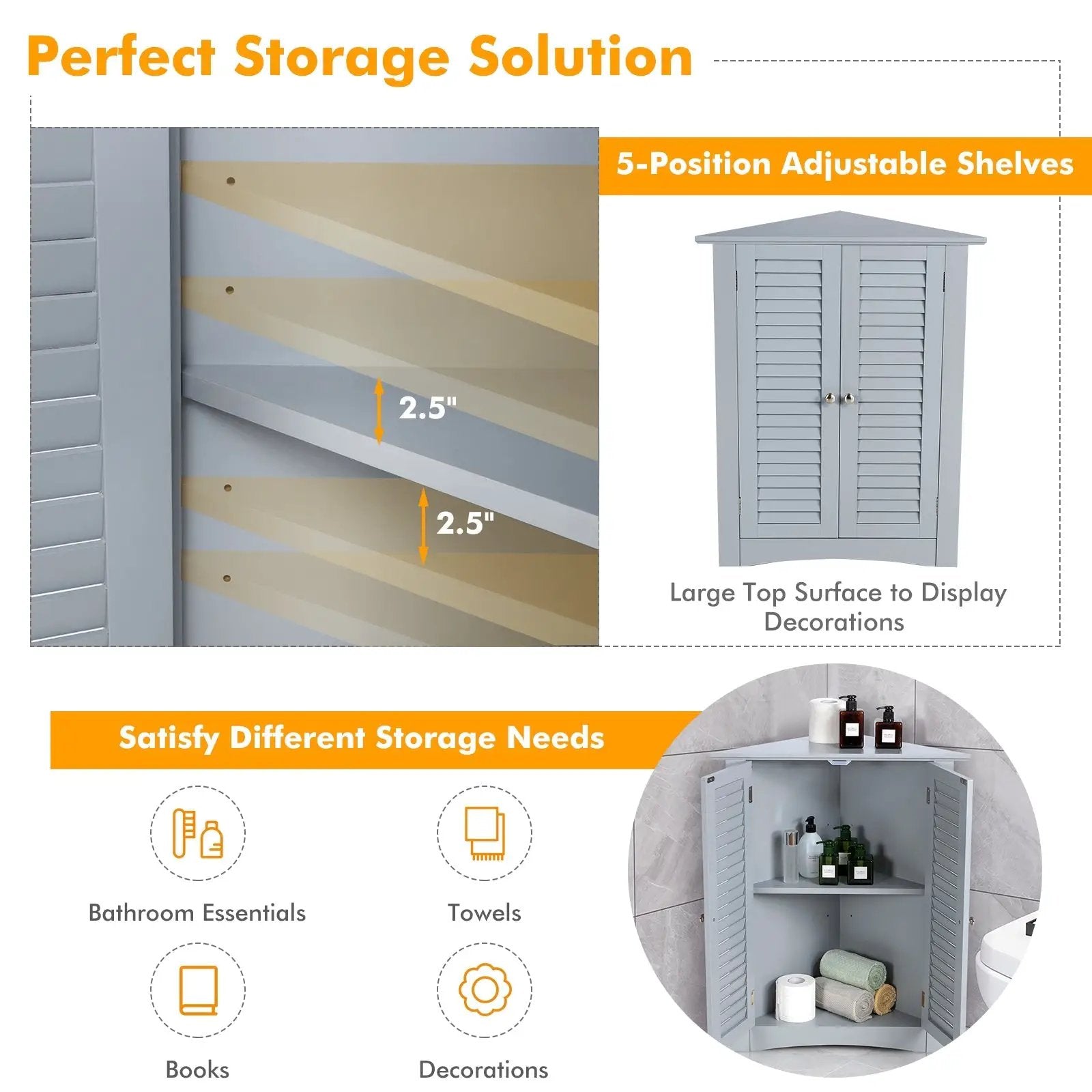 Bathroom Corner Storage Freestanding Floor Cabinet with Shutter Door by DirectDeals
