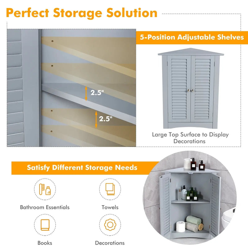 Bathroom Corner Storage Freestanding Floor Cabinet with Shutter Door by DirectDeals