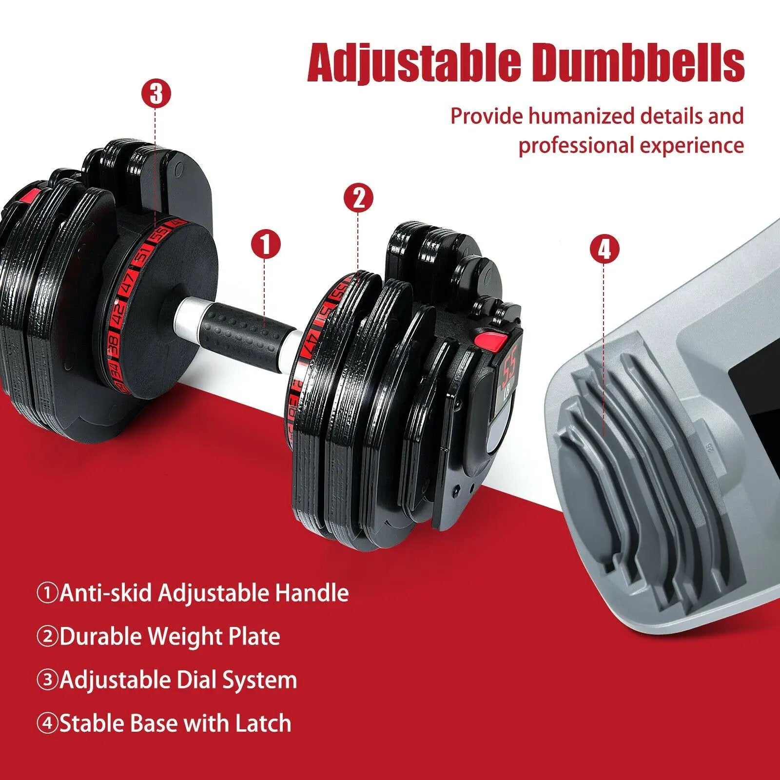 55 Lbs Adjustable Dumbbell with 18 Weights Storage Tray for Gym Home Office by DirectDeals
