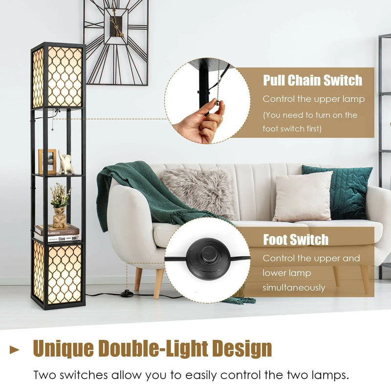 Modern Shelf Freestanding Floor Lamp with Double Lamp Pull Chain and Foot Switch by DirectDeals