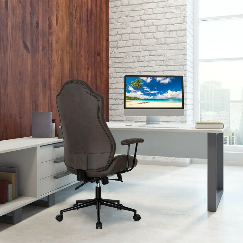 High Adjustable Back Executive Office Chair with Armrest-Brown by DirectDeals
