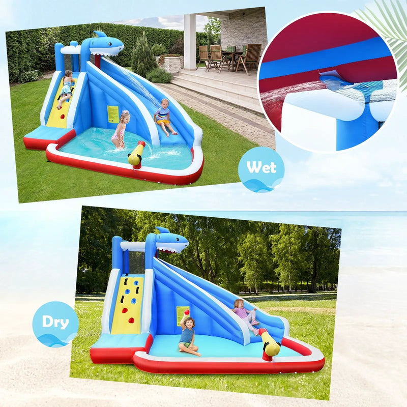 Inflatable Shark Bounce House with Water Slide and Climbing Wall without Blower by DirectDeals