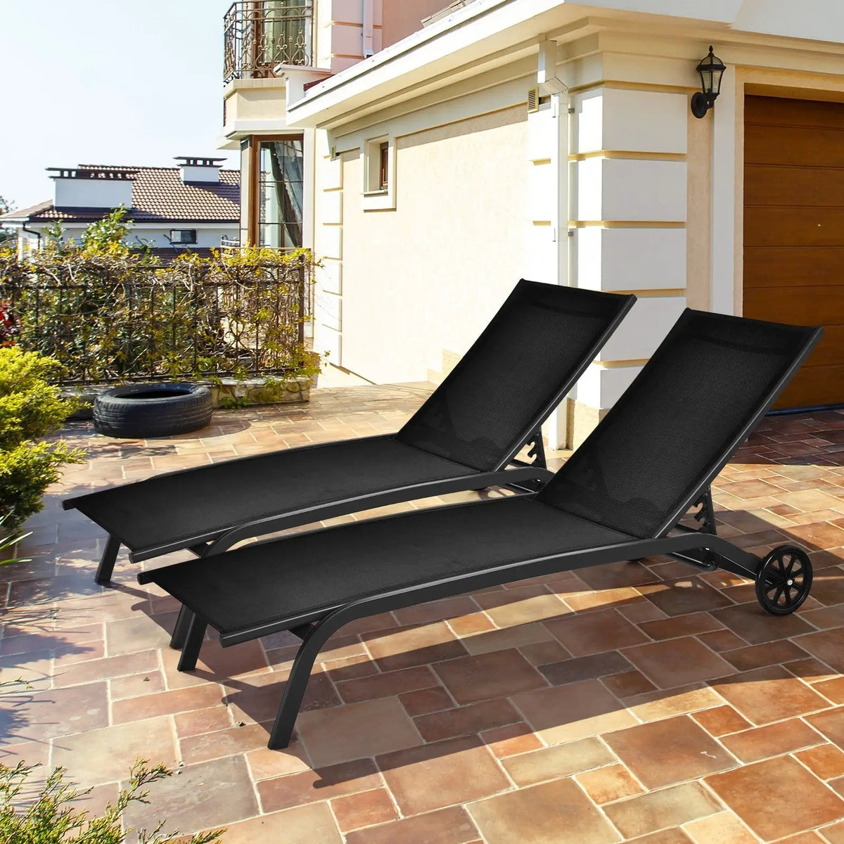 6-Poisition Adjustable Outdoor Chaise Recliner with Wheels by DirectDeals