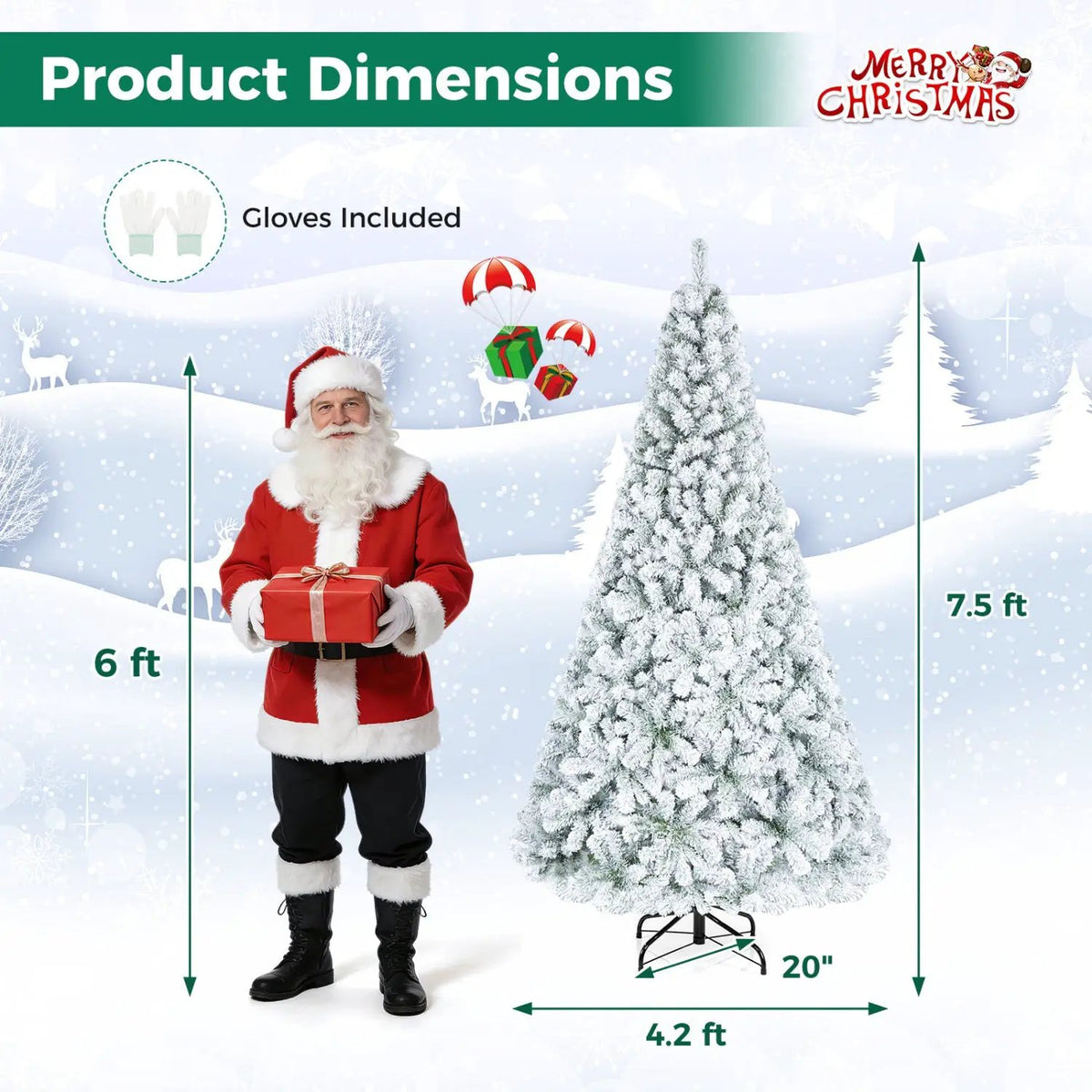 Snow-Flocked Artificial Christmas Tree 9 ft with Metal Stand by DirectDeals