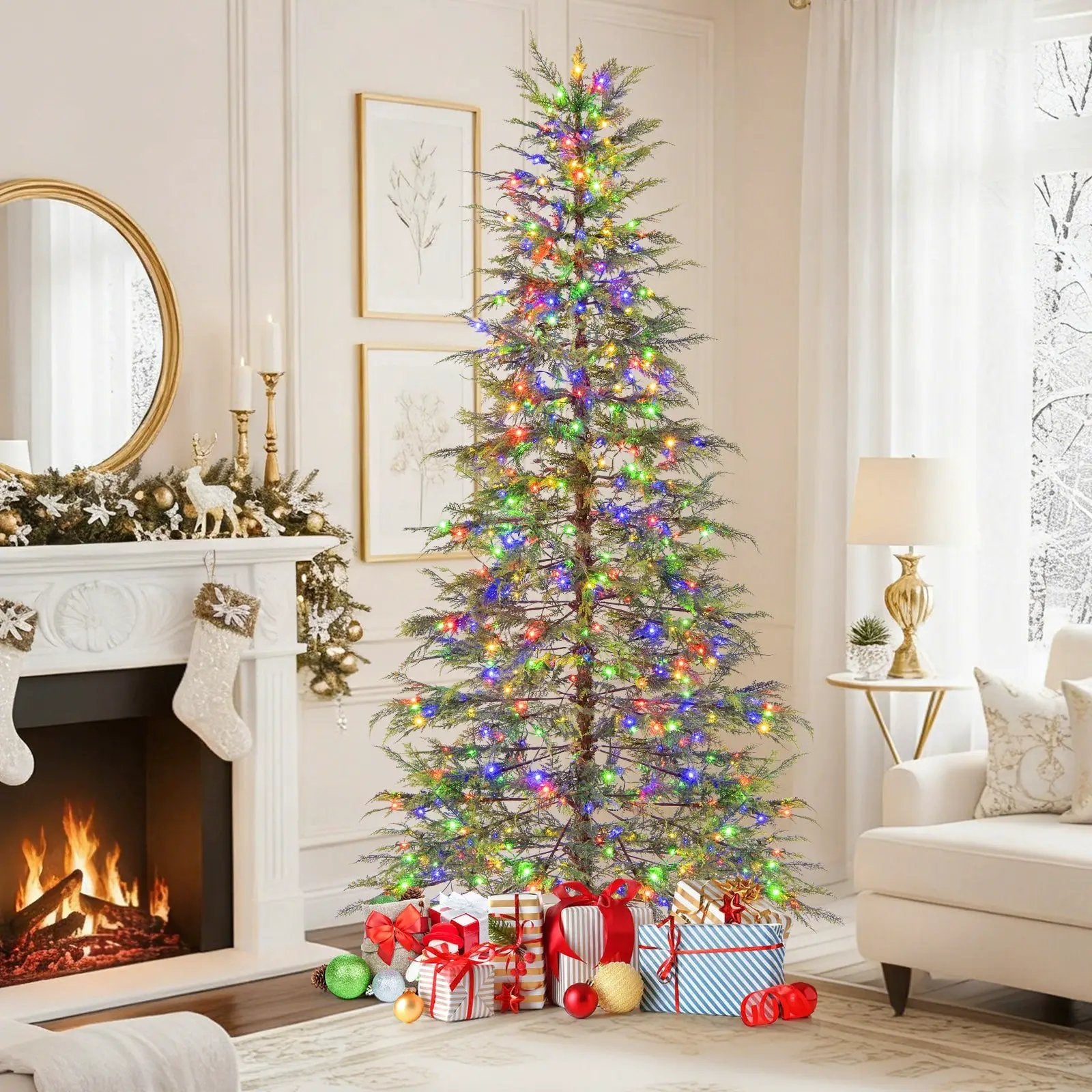 7.5 Feet Artificial Christmas Tree with Branch Tips and Colorful LED Lights by DirectDeals