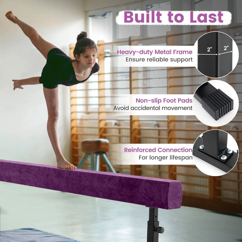 7.5 Feet High and Low Gymnastics Beam with 3 Heights-Purple by DirectDeals