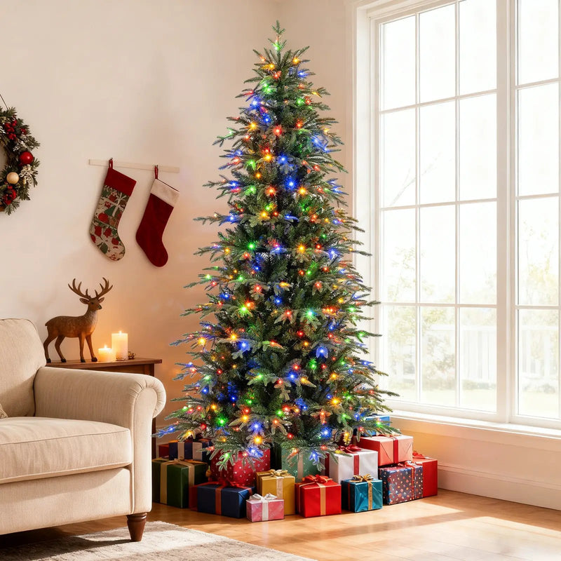 7.5 Feet Pre-Lit Artificial Christmas Tree Hinged Xmas Tree with LED Lights by DirectDeals