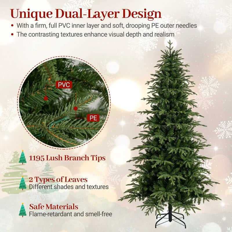 7.5 Feet Pre-Lit Artificial Christmas Tree Hinged Xmas Tree with LED Lights by DirectDeals