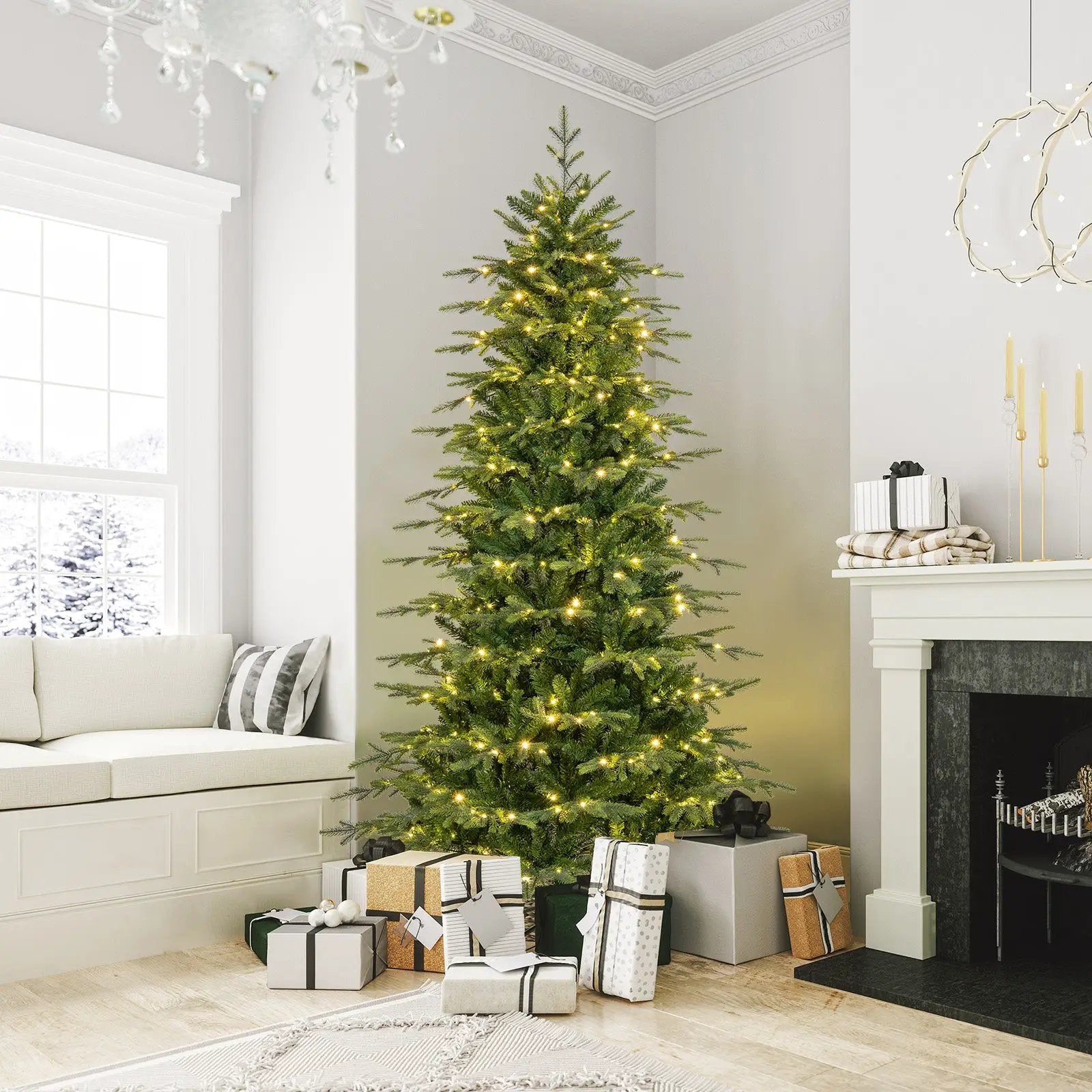 7.5 Feet Pre-Lit Artificial Christmas Tree with Warm White LED Lights by DirectDeals