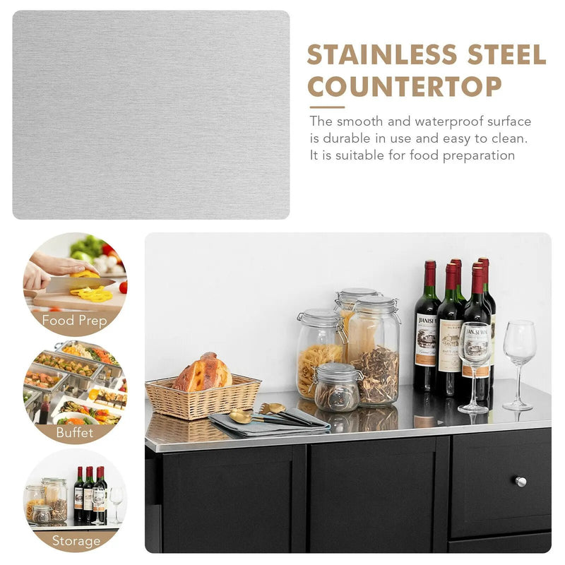 Kitchen Island 2-Door Storage Cabinet with Drawers and Stainless Steel Top by DirectDeals