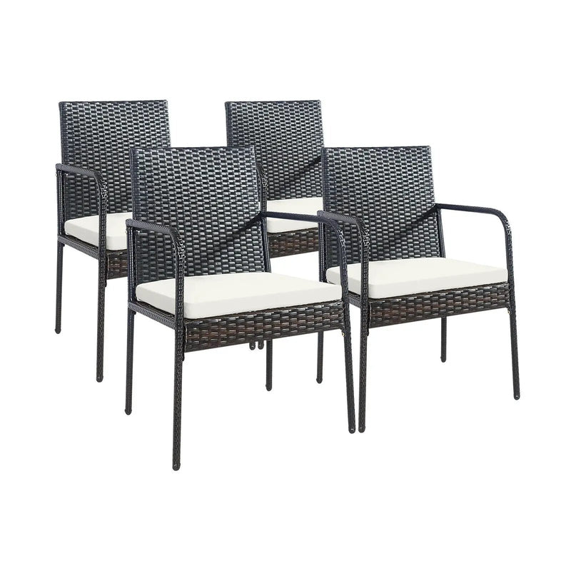 4 Pieces Patio Wicker Rattan Dining Set with Comfy Cushions by DirectDeals