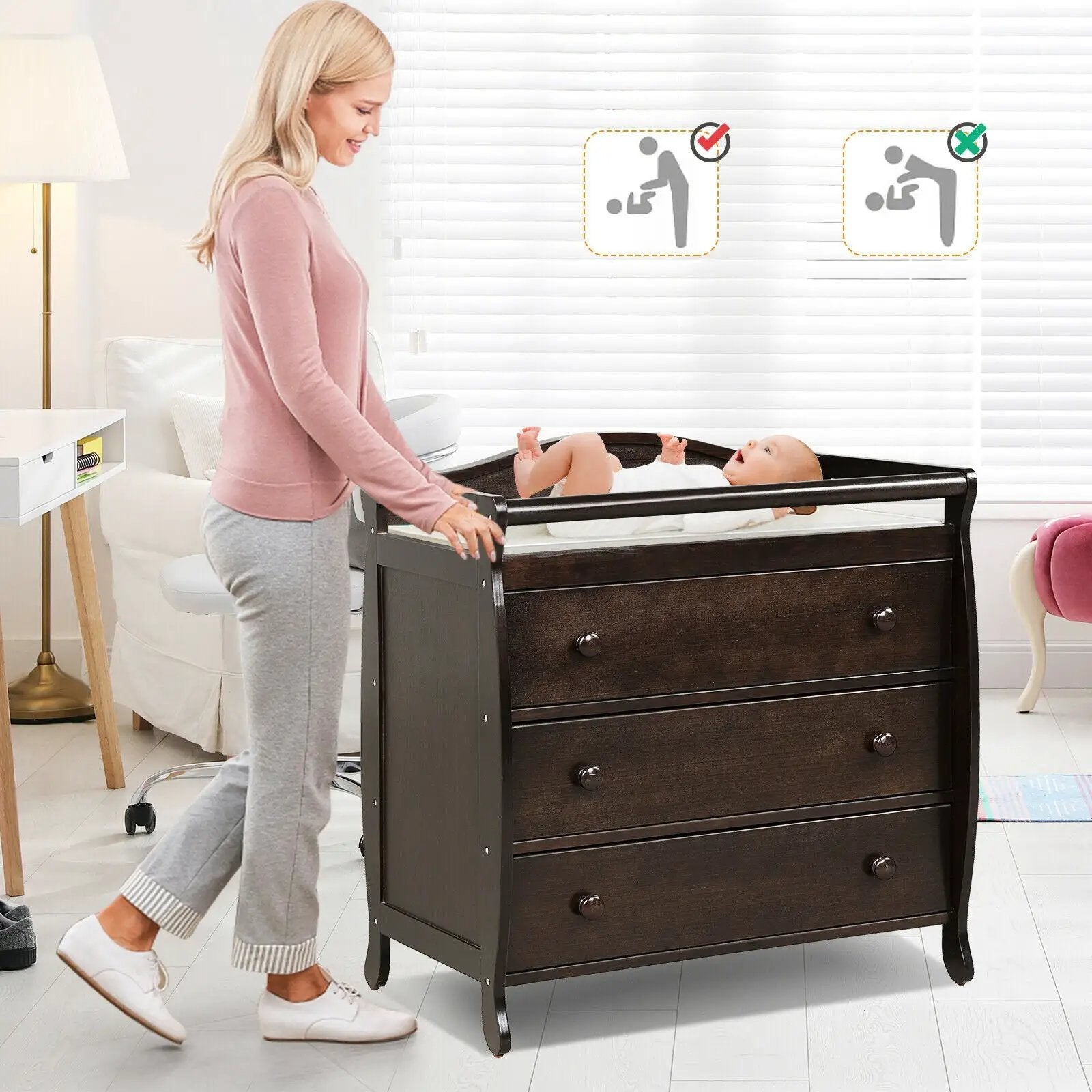 Baby Changing Table Infant Diaper with 3 Drawers and Safety Belt by DirectDeals