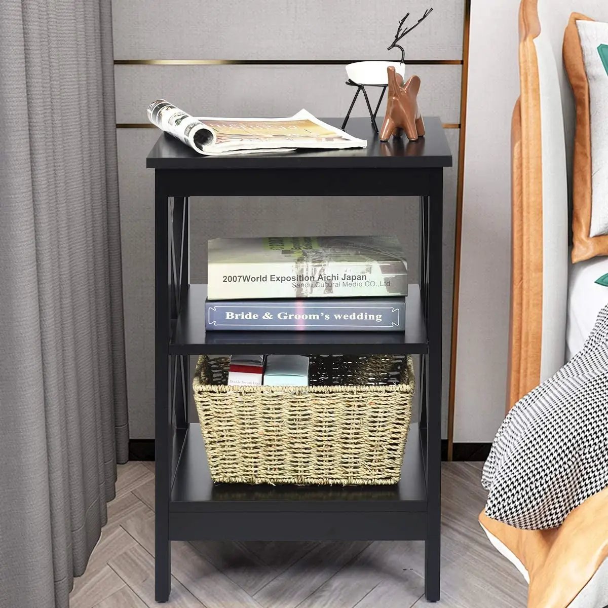 3-Tier X-Design Nightstands with Storage Shelves for Living Room Bedroom by DirectDeals