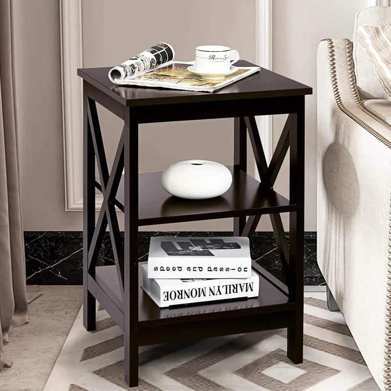 3-Tier X-Design Nightstands with Storage Shelves for Living Room Bedroom by DirectDeals