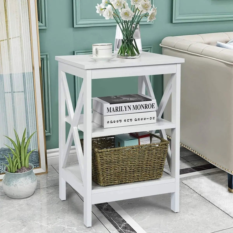 3-Tier X-Design Nightstands with Storage Shelves for Living Room Bedroom by DirectDeals