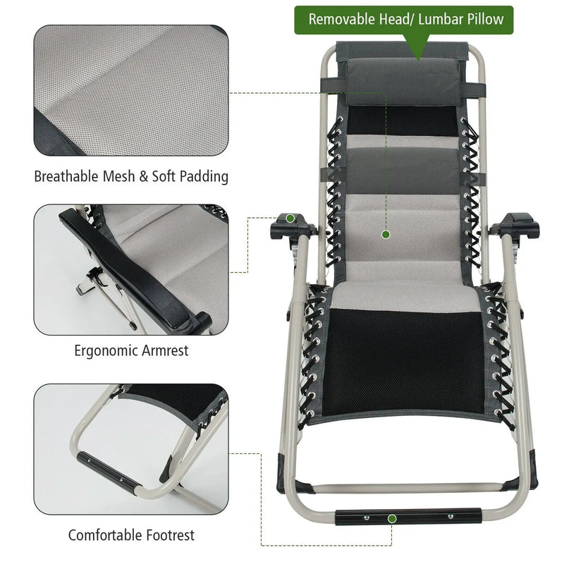 2 Pieces Adjustable Padded Lounge Recliner with Removable Head Pillow-Black by DirectDeals