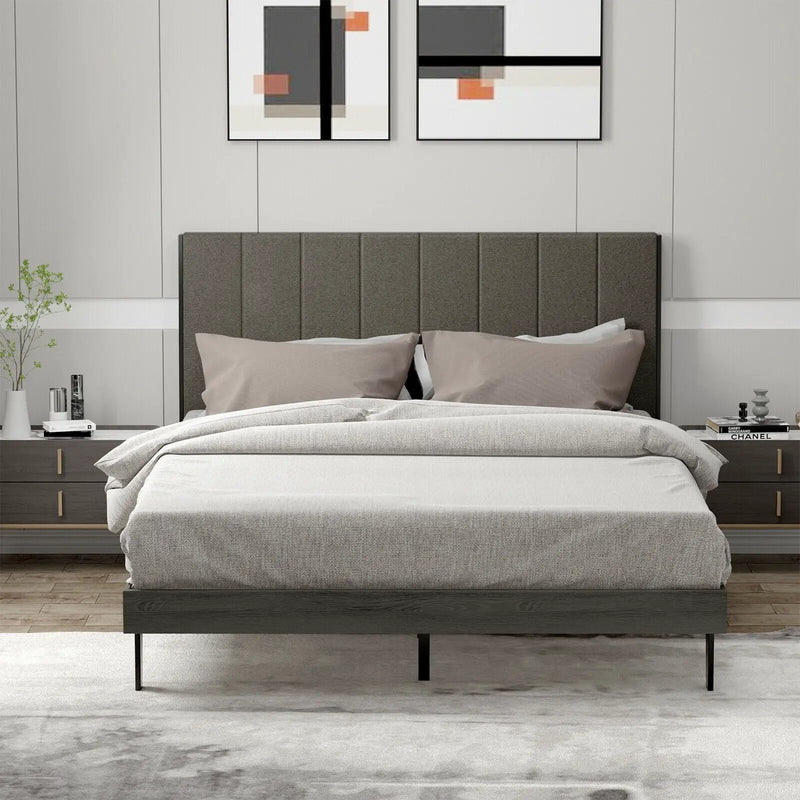 Queen Size Upholstered Bed Frame with Tufted Headboard by DirectDeals