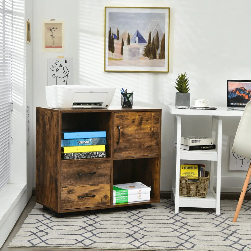 Mobile File Cabinet with Lateral Printer Stand and Storage Shelves by DirectDeals