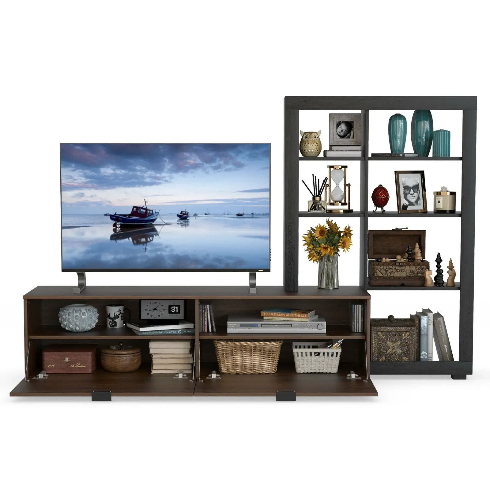 2-In-1 TV Stand with 4-tier Bookshelf for TVs up to 50 Inch by DirectDeals