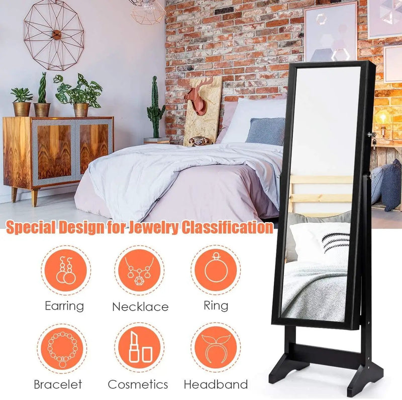 Jewelry Cabinet Stand Mirror Armoire with Large Storage Box by DirectDeals