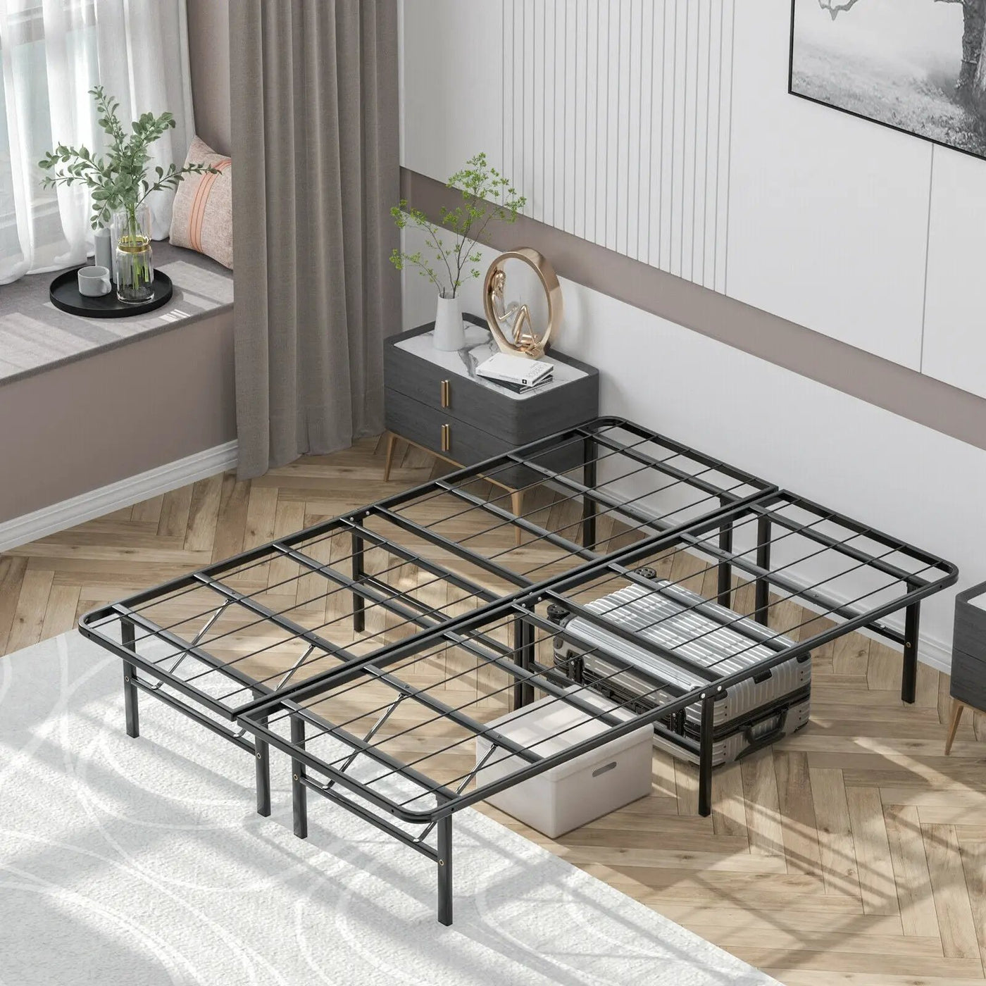 Twin/Full/Queen Size Foldable Metal Platform Bed with Tool-Free Assembly by DirectDeals