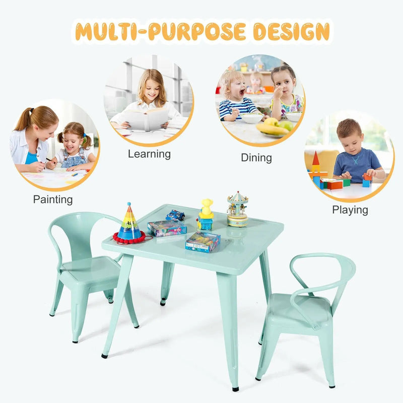 Set of 2 Steel Armchair Stackable Kids Chairs-Green by DirectDeals