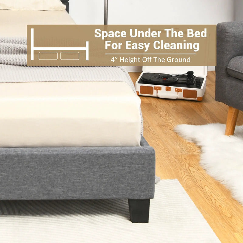 Full/Queen Size Upholstered Platform Bed Frame with Linen Headboard by DirectDeals