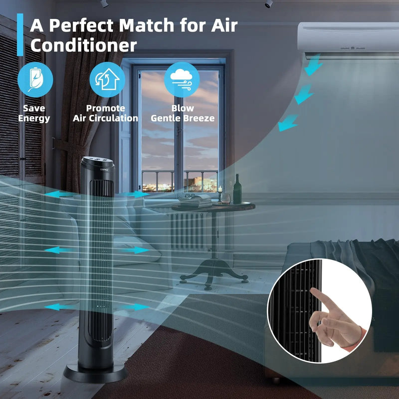 40 Inch Tower Fan with Remote 75Àö Oscillating Fan with 3 Wind Modes and 4 Wind Speeds-Black by DirectDeals