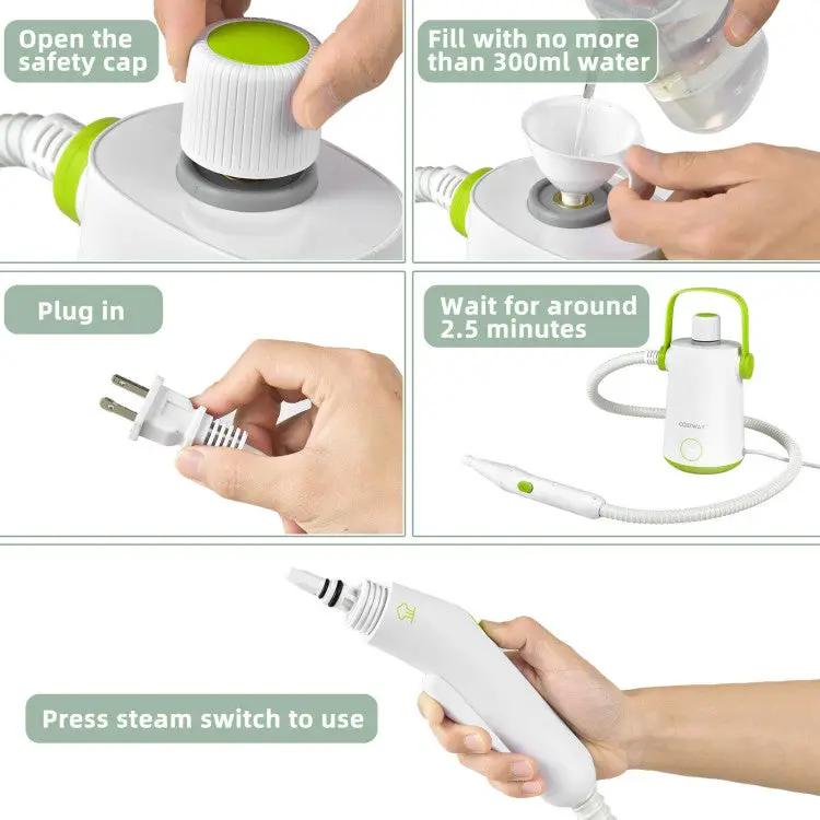 1000W Multifunction Portable Hand-held Steam Cleaner with 10 Accessories by DirectDeals