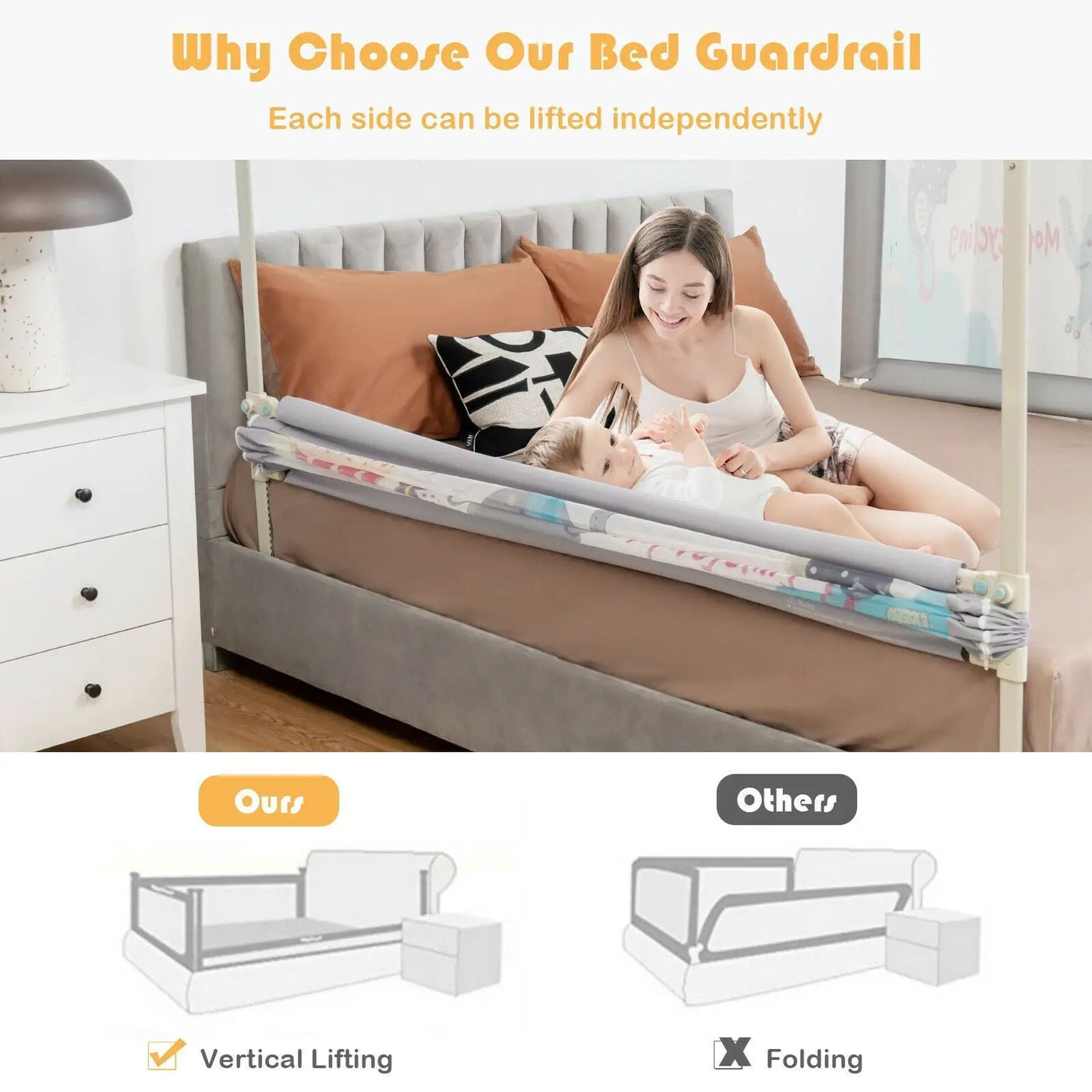 69 Inch Toddlers Vertical Lifting Baby Bedrail Guard with Lock by DirectDeals