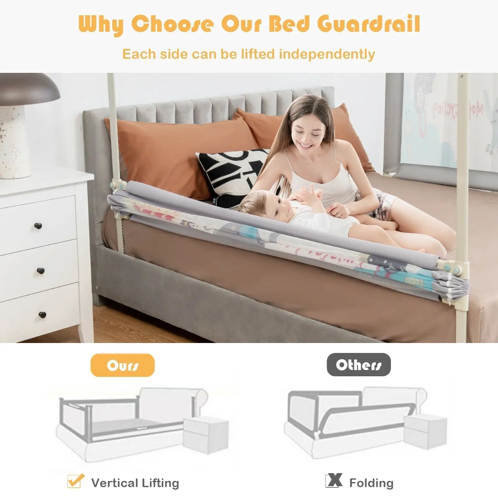 69 Inch Toddlers Vertical Lifting Baby Bedrail Guard with Lock by DirectDeals