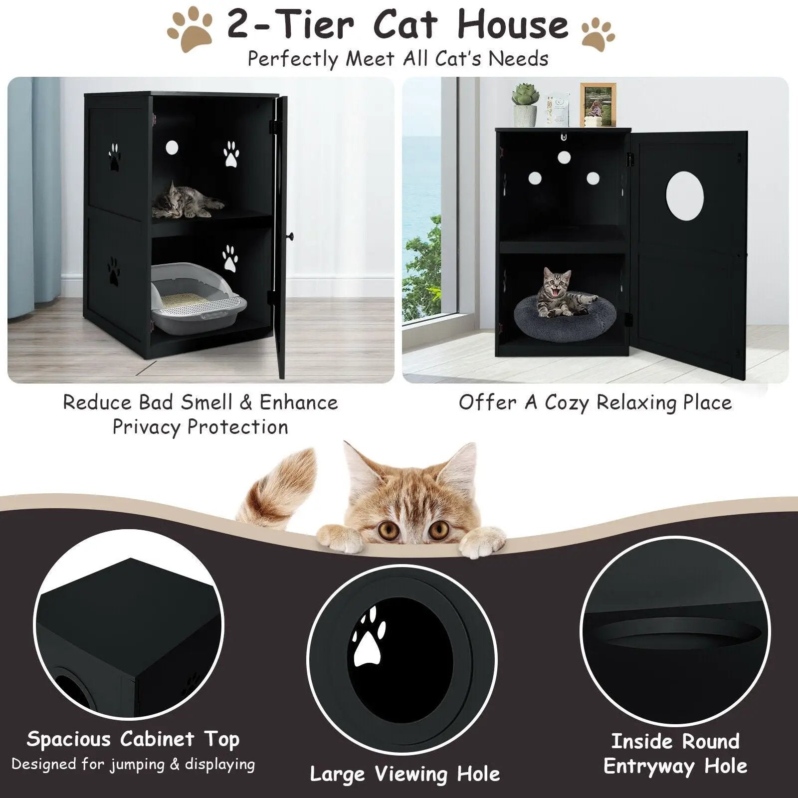 2-tier Litter Hidden Cat House With Anti-toppling Device by DirectDeals
