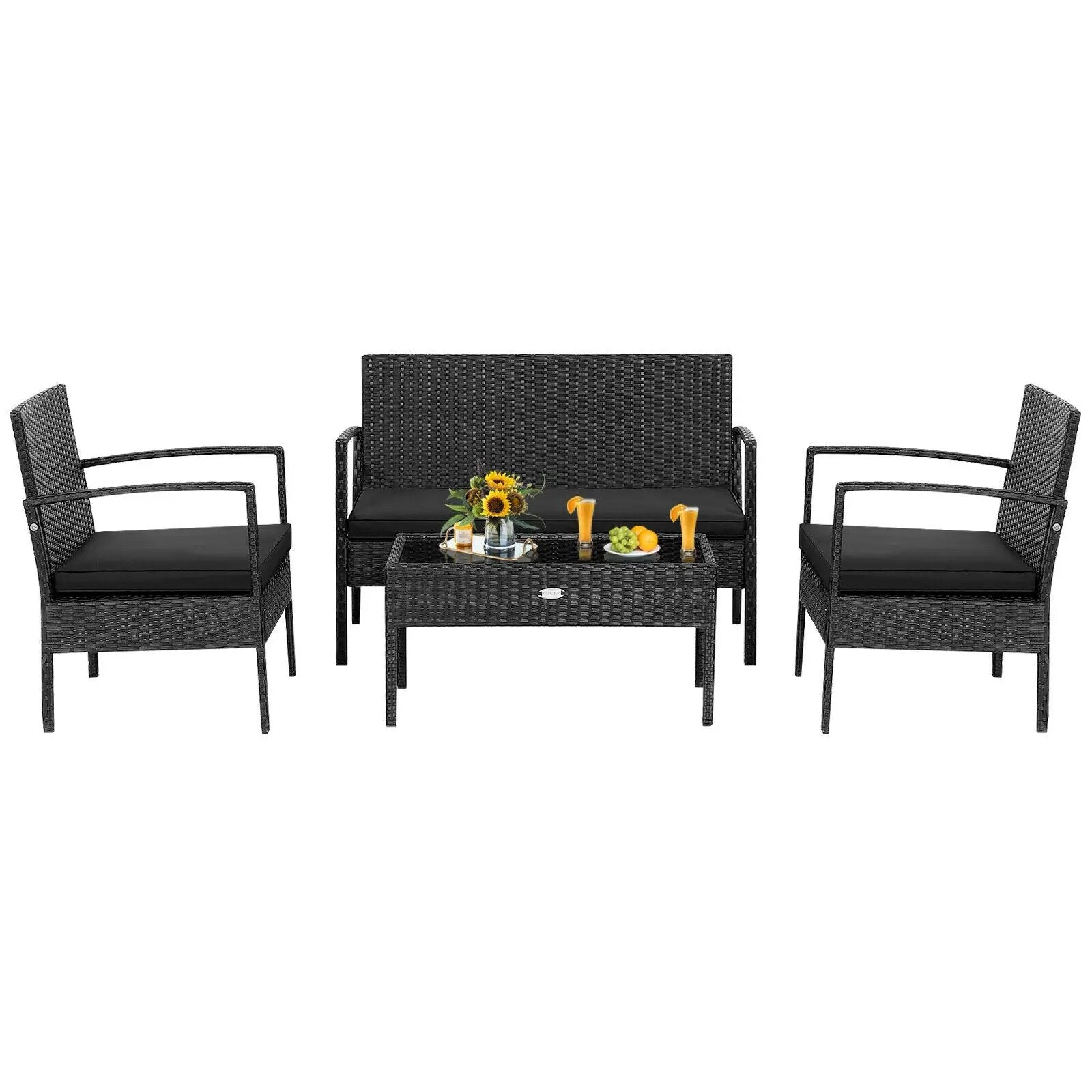 4 Pieces Patio Rattan Furniture Set with Cushion by DirectDeals