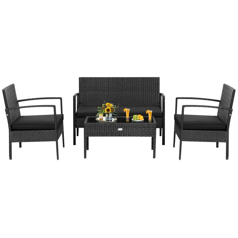 4 Pieces Patio Rattan Furniture Set with Cushion by DirectDeals