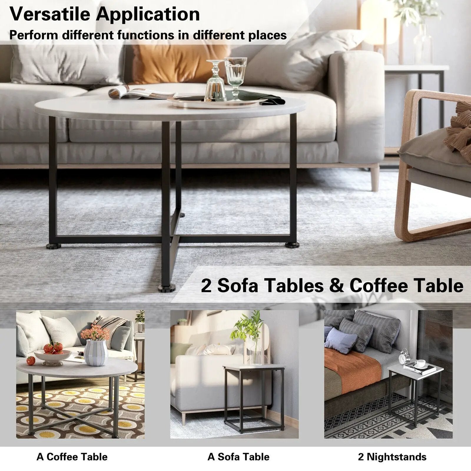 3-Piece Modern Faux Marble Coffee Table Set for Living Room by DirectDeals