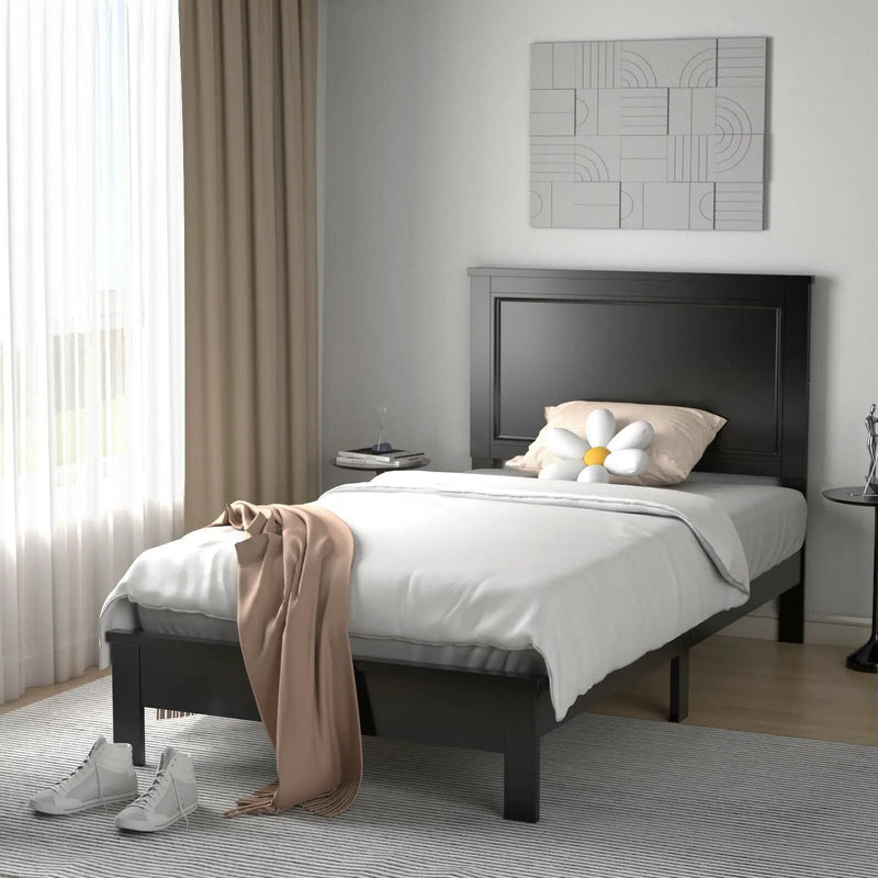 Twin Size Platform Bed Frame with Rubber Wood Leg-Black by DirectDeals