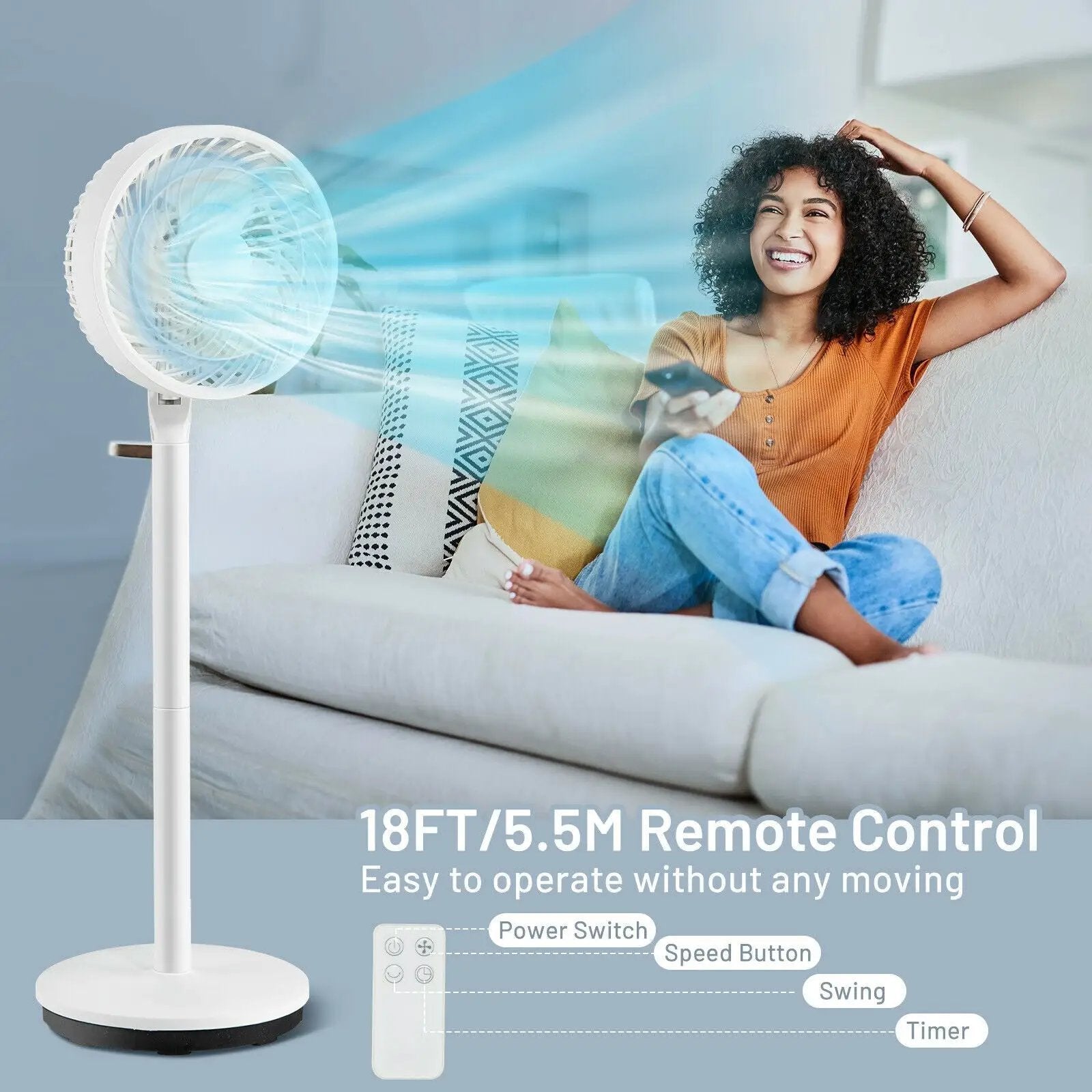 9 Inch Portable Oscillating Pedestal Floor Fan with Adjustable Heights and Speeds-White by DirectDeals